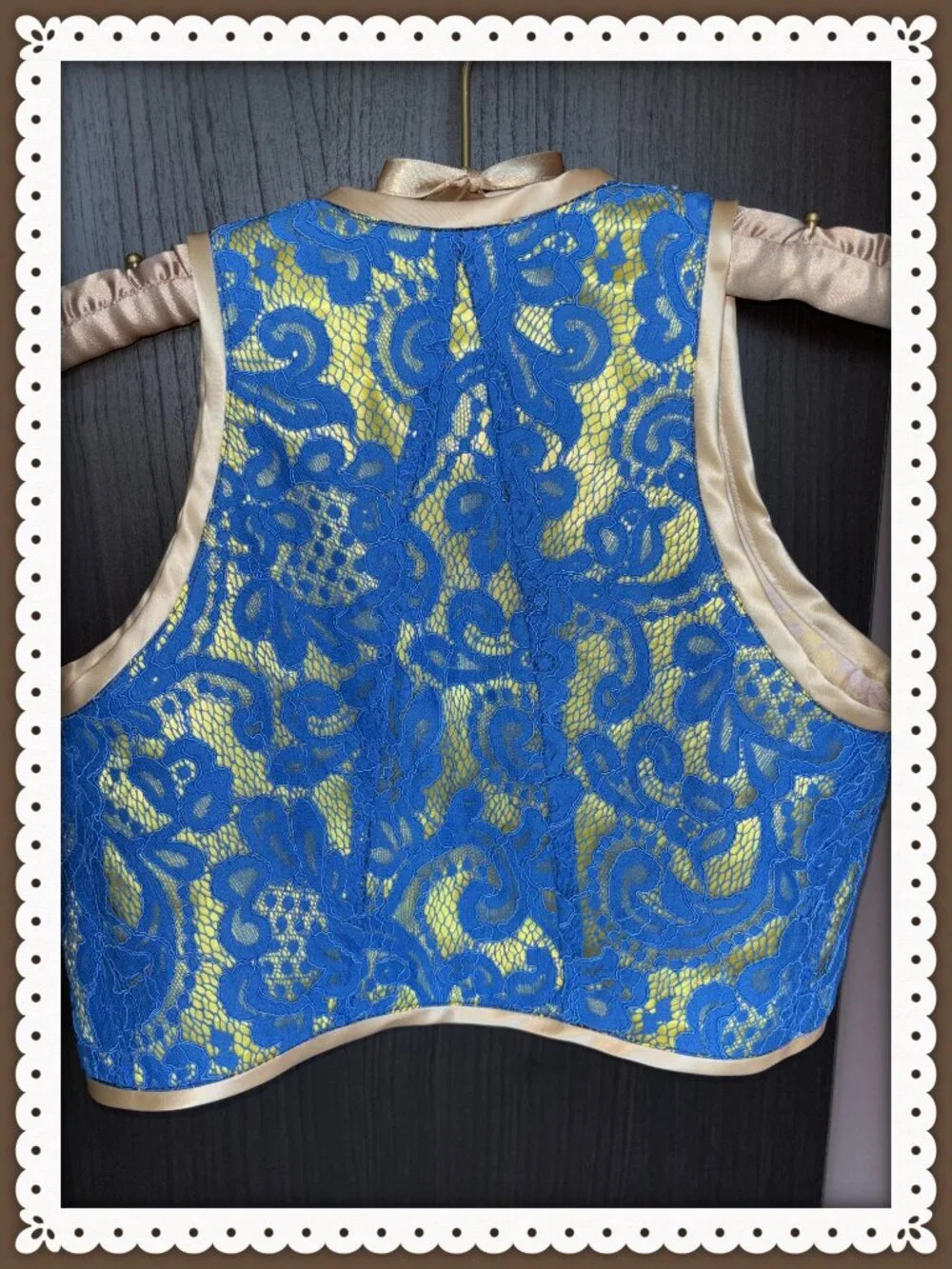 Bridal Girls Bolero Sleeveless Vest Deep Blue Lace Double Lined Size XS 5-10 yrs